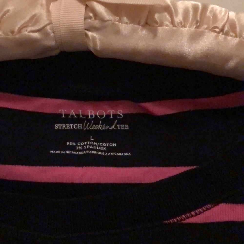 Talbots Black & Pink striped short sleeve t shirt - Picture 4 of 4